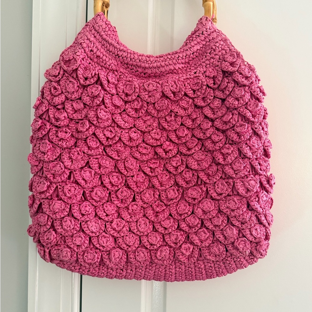 J. Crew Pink Crochet Rose-Textured Tote